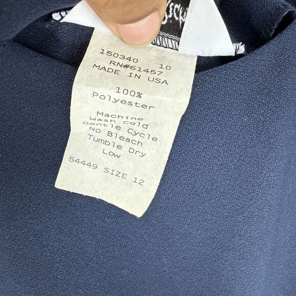 Vintage Antthony Richards Women Navy Blue Midi Dress Tie Waist Size 12 - Picture 7 of 14